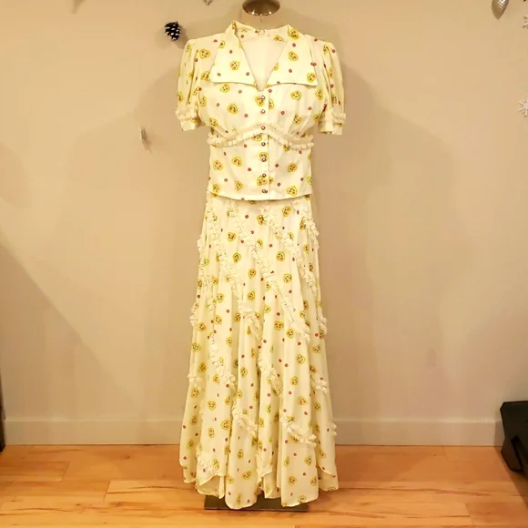 Vintage 70s Handmade Lace Trim Sweetheart Top & Swirl Skirt - Picture 3 of 10